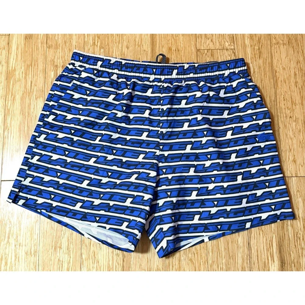 Lacoste Maillot De Bain Blue Swimwear Men's Size Large Black Back Logo And Print